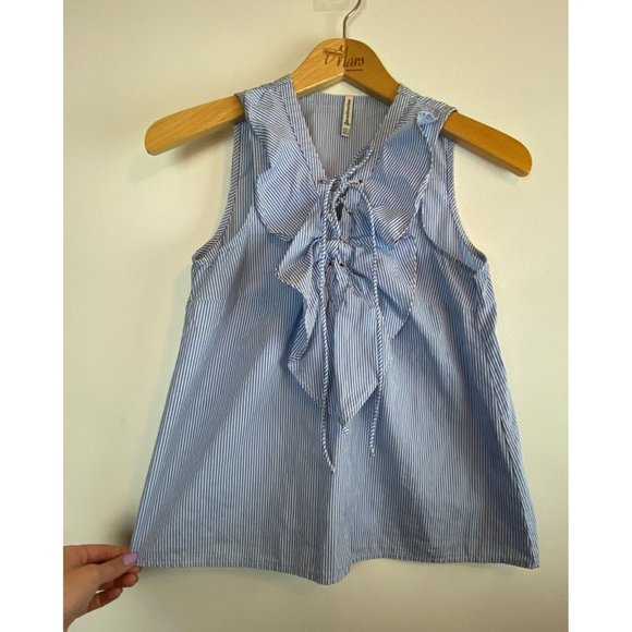 STRADIVARIUS Seersucker Summer Striped Lace Up Tank Top Nautical Blouse Size S - Picture 5 of 9